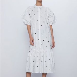 Zara embroidered puff sleeve dress